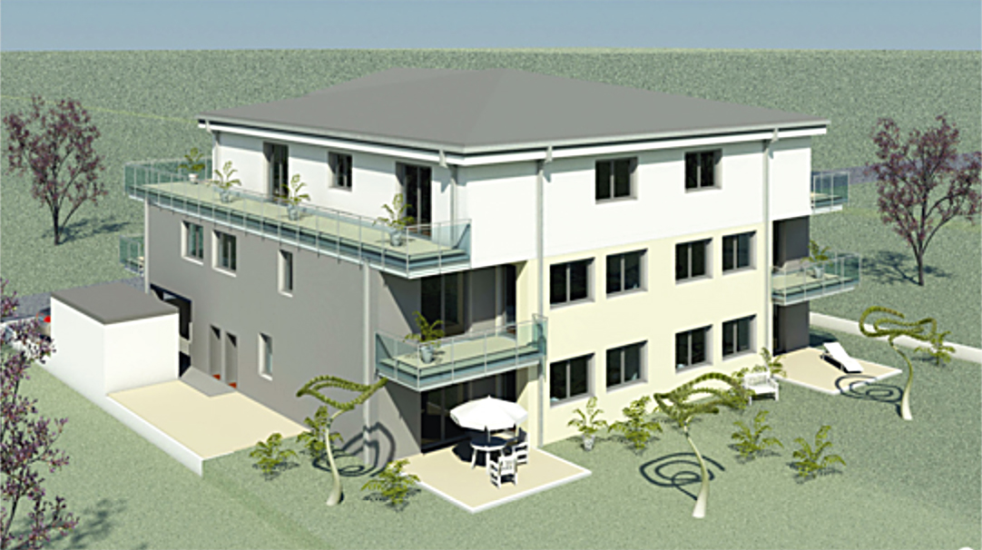 Neubau, Bauprojekt Wunstorf (3D-Computergrafik, Vogelperspektive)